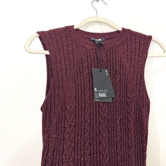 NWT PAIGE Marium Knit Sleeveless Dress in Burgundy Sparkle - Picture 10 of 12